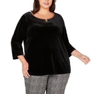 Calvin Klein 3/4 Sleeve Velvet Split Neck Blouse